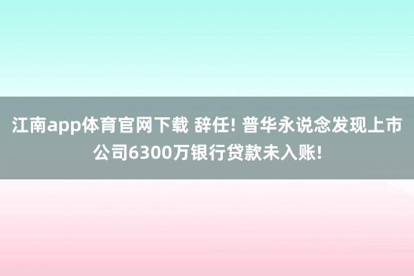 江南app体育官网下载 辞任! 普华永说念发现上市公司6300万银行贷款未入账!